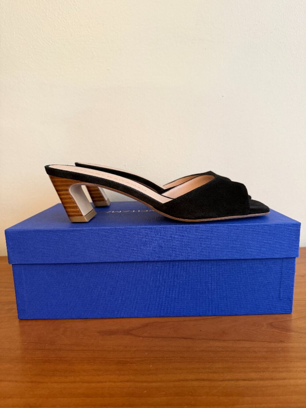 Stuart Weitzman black suede slides. Style is Stassi Slide Sandal 50. Size 8M.